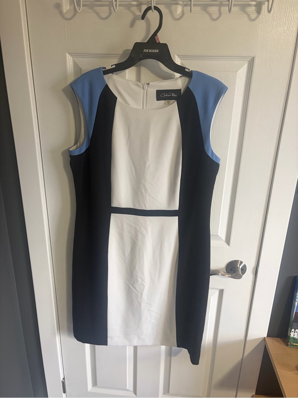 Colorblock Sheath Dress in White, Black & Light Blue by Claiborne